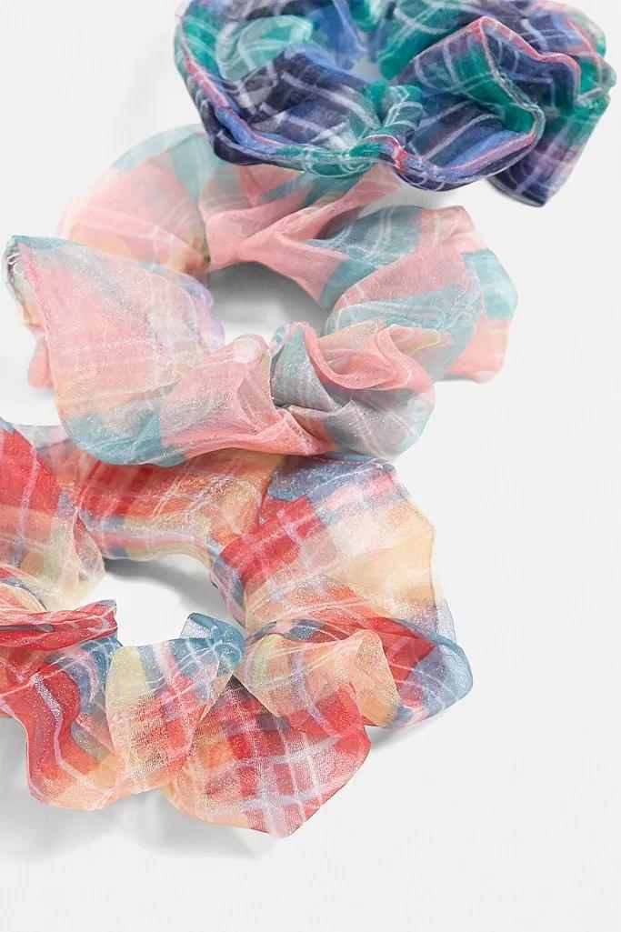Assorted Organza Check Scrunchie Set, Women, , large image number 1