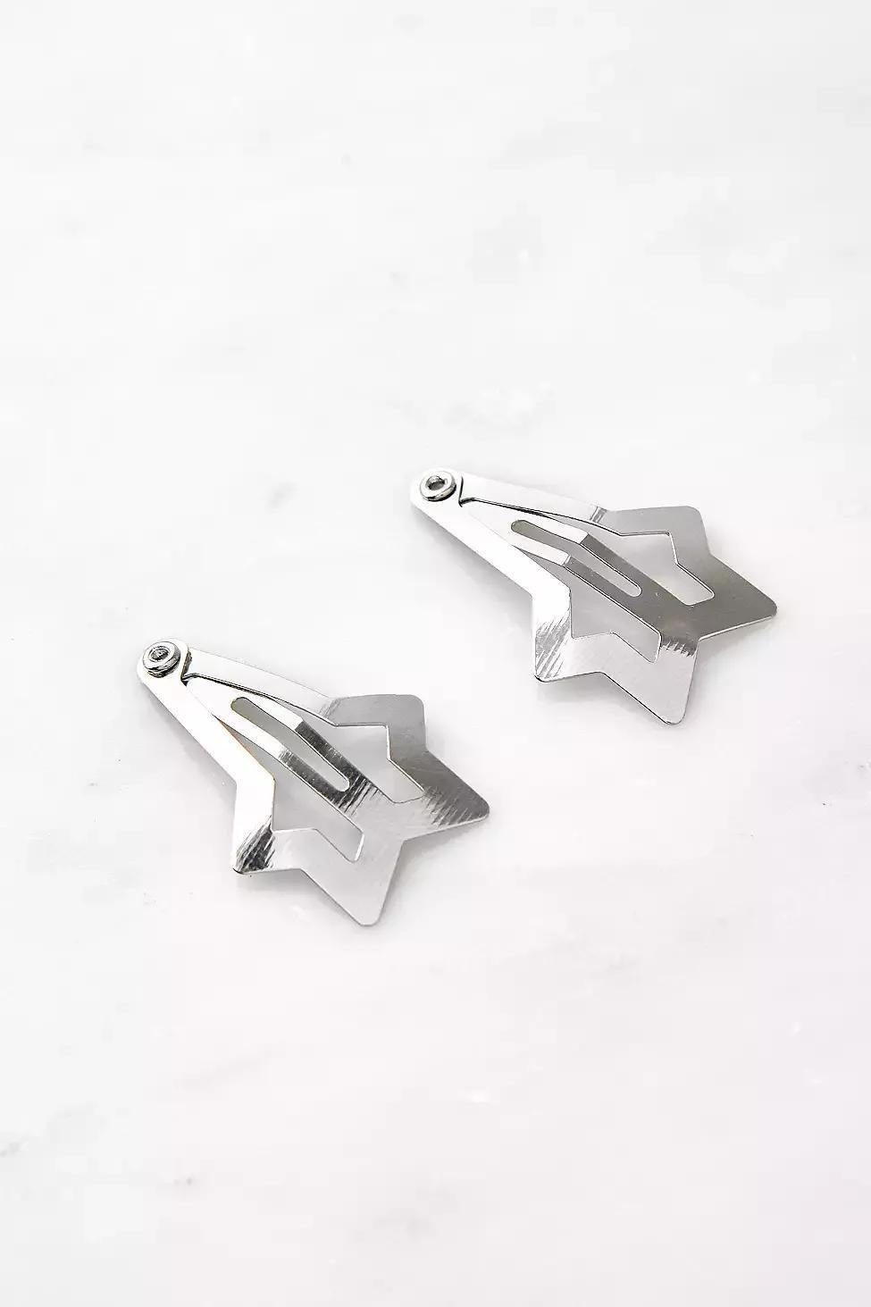 Silver Star Cut-Out Hair Clips, Women, , large image number 0