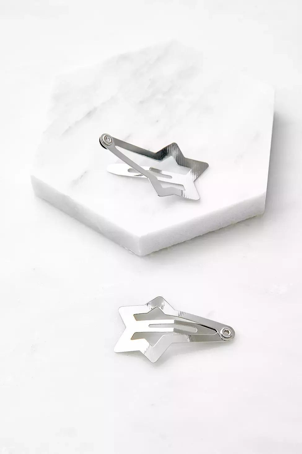 Silver Star Cut-Out Hair Clips, Women, , large image number 1