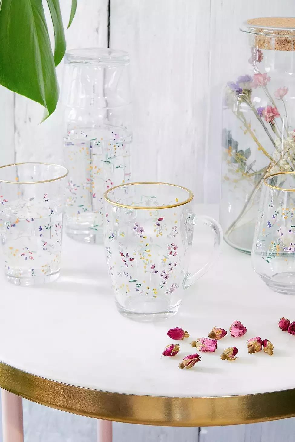 Floral Glass Mug, , large image number 0