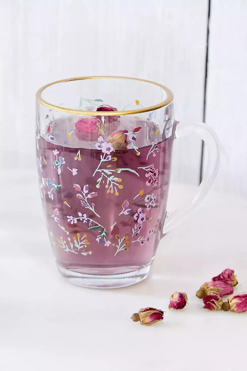 Floral Glass Mug, , large image number 1