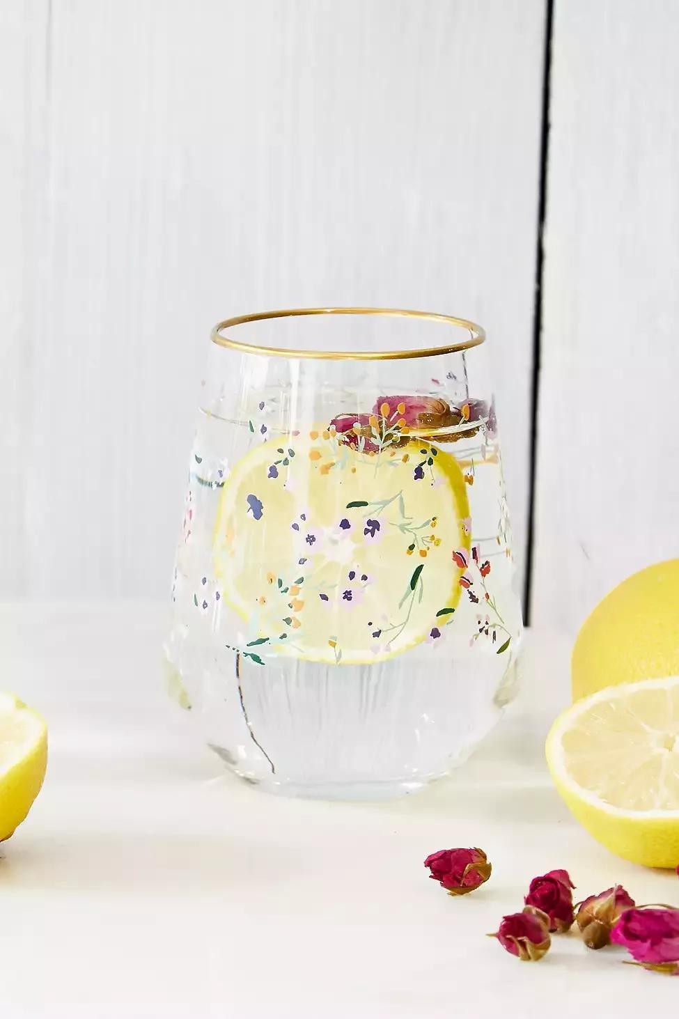 Assorted Floral Stemless Wine Glass, , large image number 0