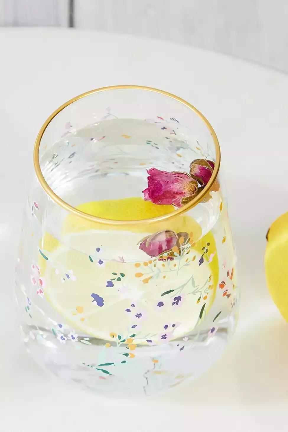 Assorted Floral Stemless Wine Glass, , large image number 2