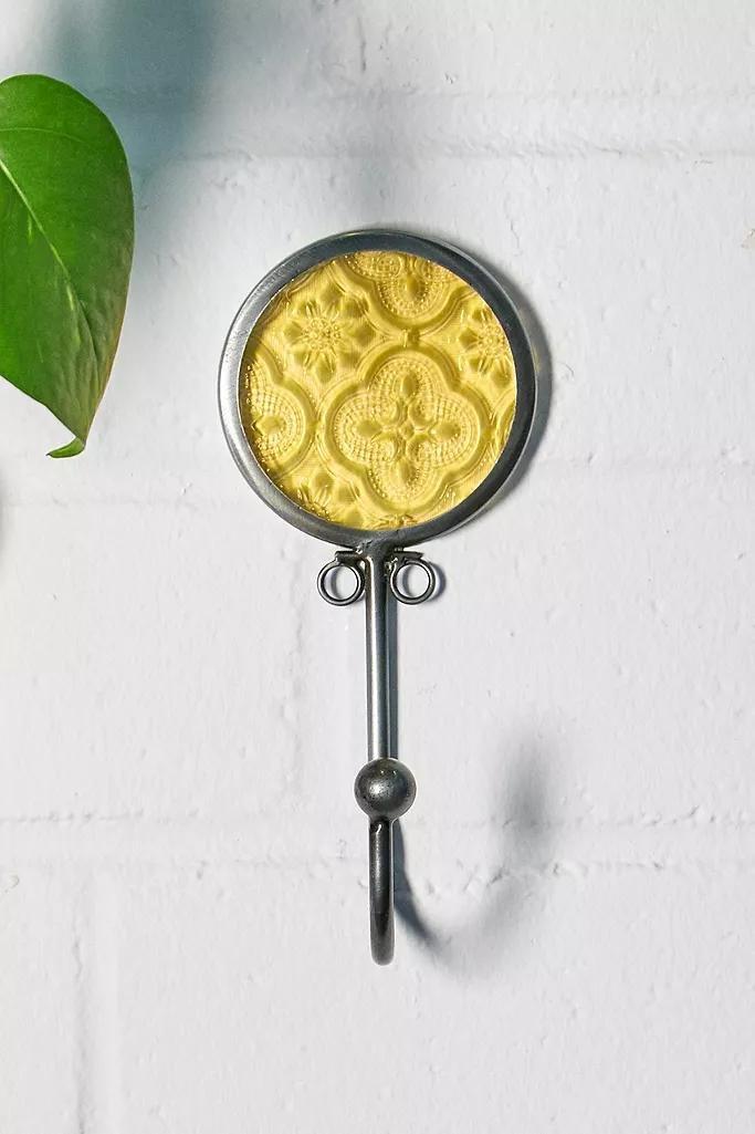 Yellow Embossed Glass Round Hook, , large image number 0