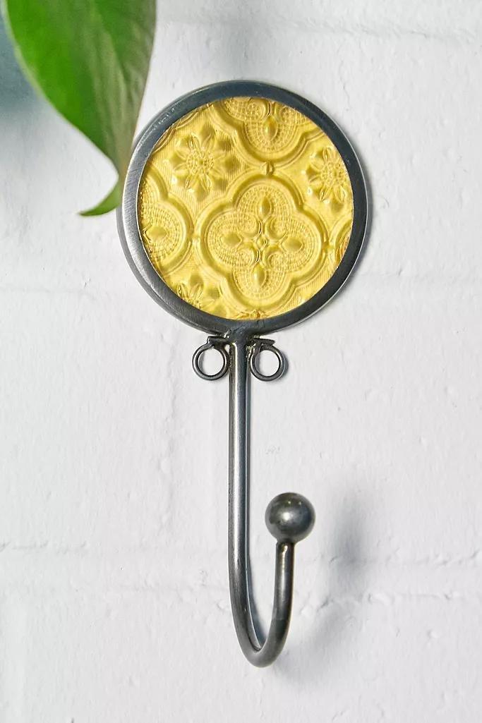 Yellow Embossed Glass Round Hook, , large image number 1