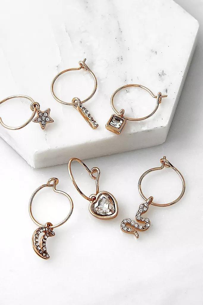 Gold Charli Rhinestone Charm Hoop Earrings 6-Pack, Women, , large image number 0