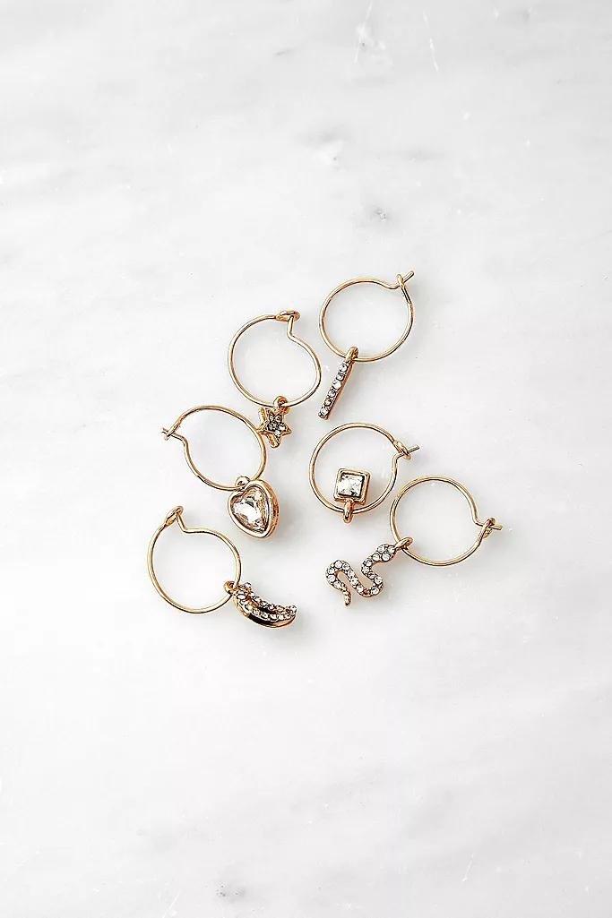 Gold Charli Rhinestone Charm Hoop Earrings 6-Pack, Women, , large image number 1
