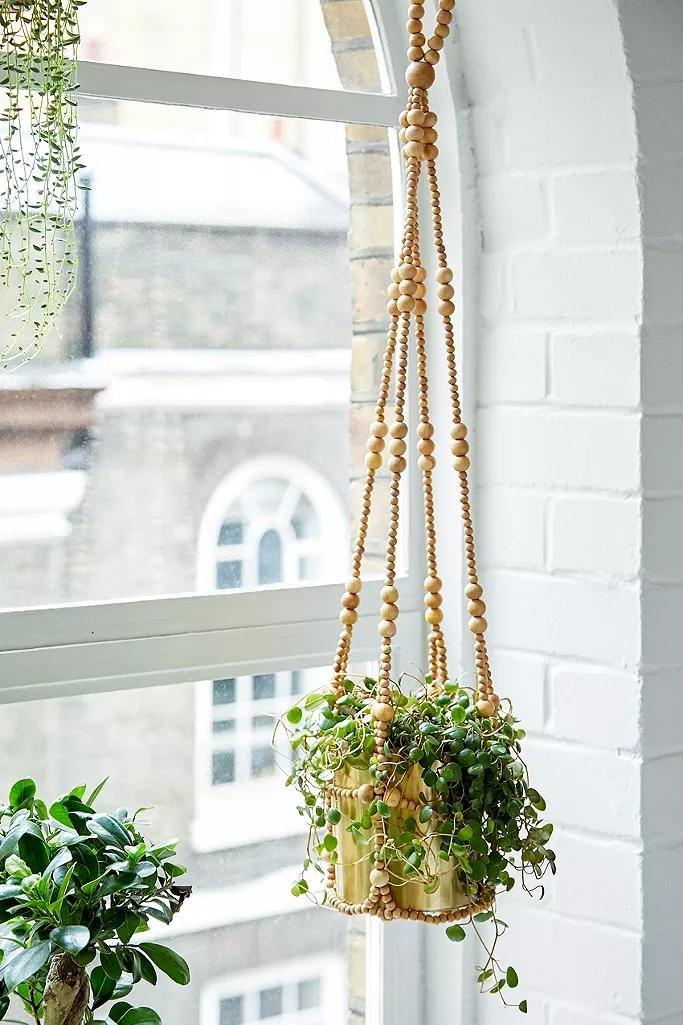 Neutral Beaded Hanging Planter, , large image number 0