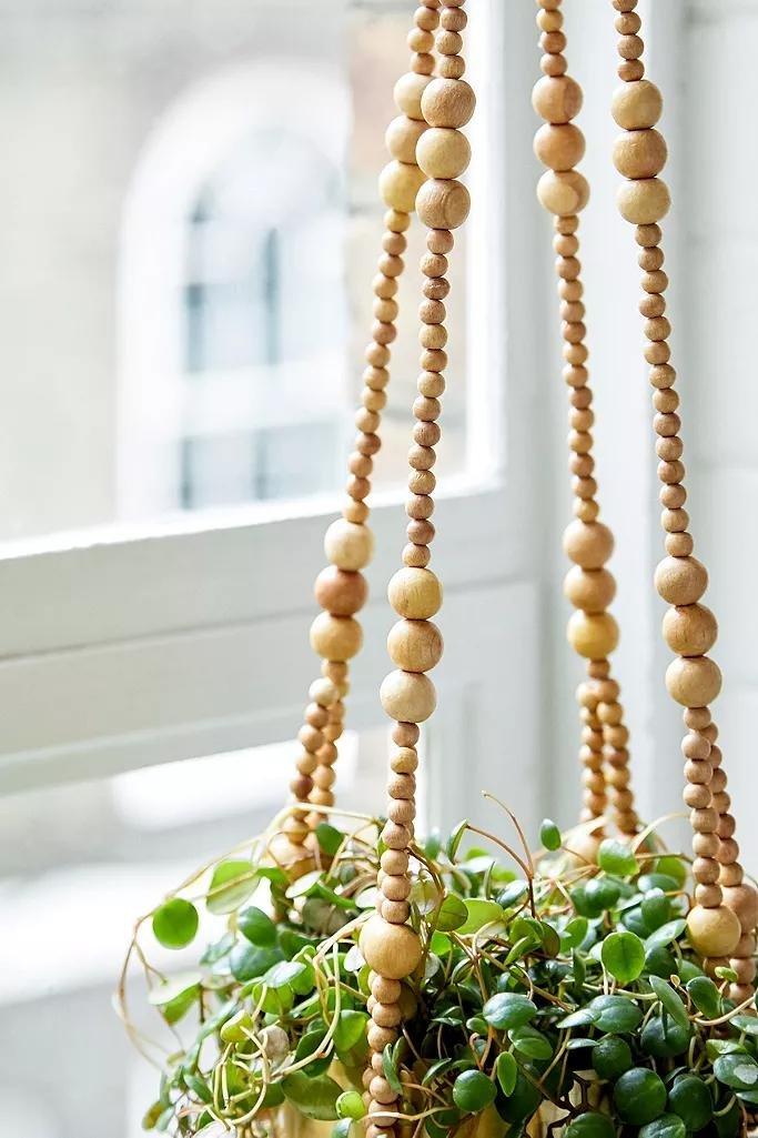 Neutral Beaded Hanging Planter, , large image number 1