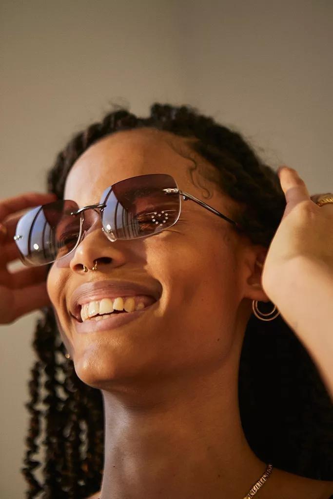 Brown UO Rhinestone Rectangle Sunglasses, Women, , large image number 0