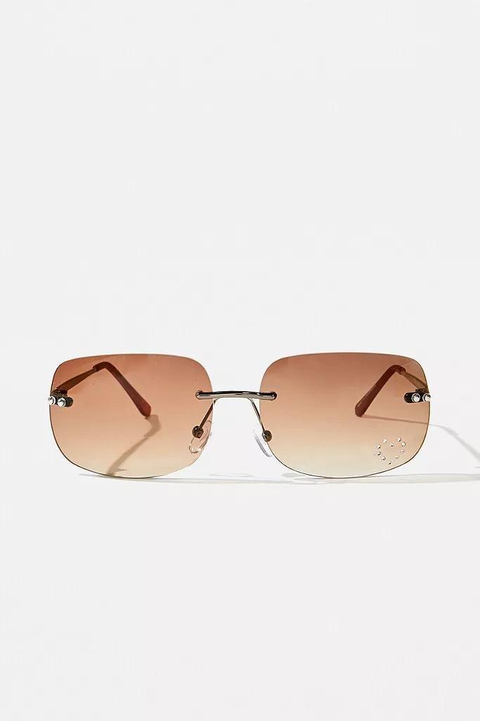 Brown UO Rhinestone Rectangle Sunglasses, Women, , large image number 2