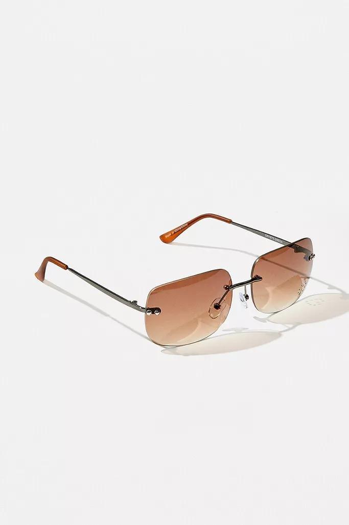 Brown UO Rhinestone Rectangle Sunglasses, Women, , large image number 3