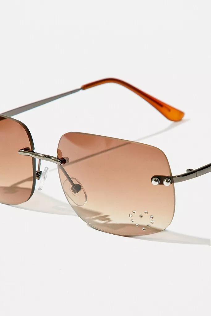 Brown UO Rhinestone Rectangle Sunglasses, Women, , large image number 4