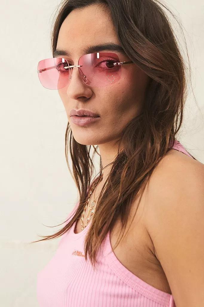 Pink UO Rhinestone Rectangle Sunglasses, Women, , large image number 0