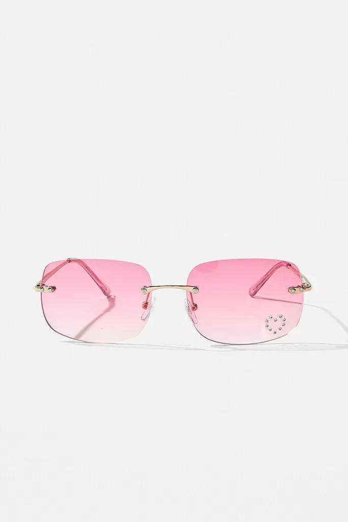 Pink UO Rhinestone Rectangle Sunglasses, Women, , large image number 1
