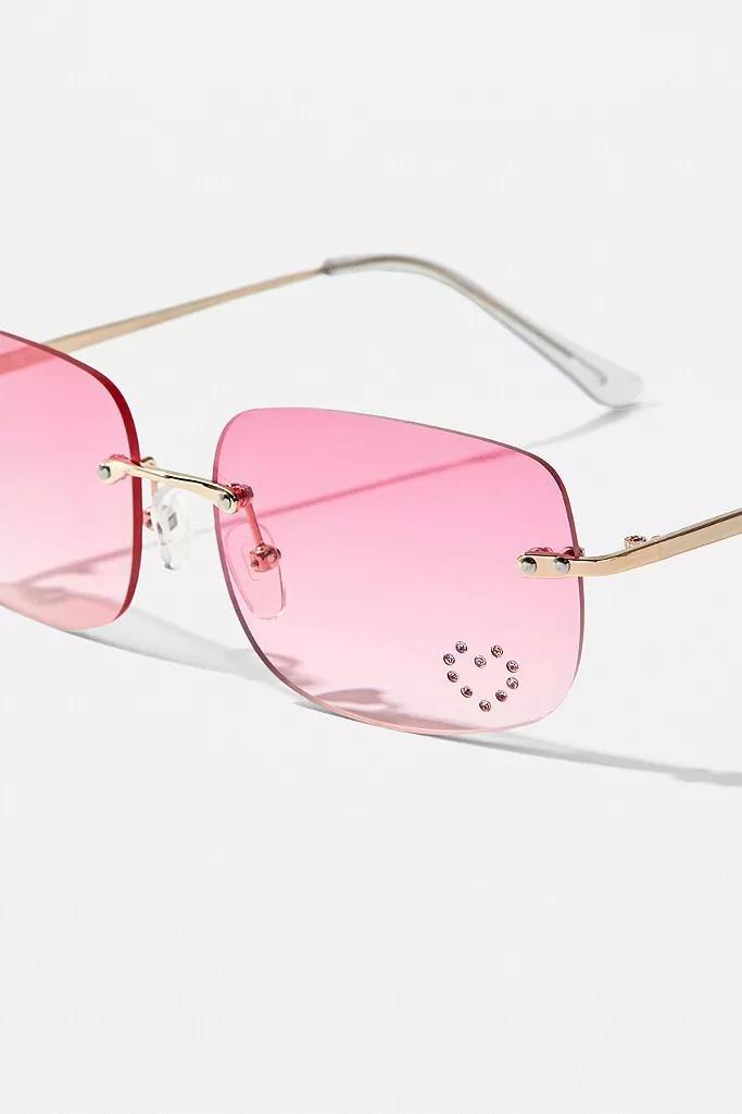 Pink UO Rhinestone Rectangle Sunglasses, Women, , large image number 2