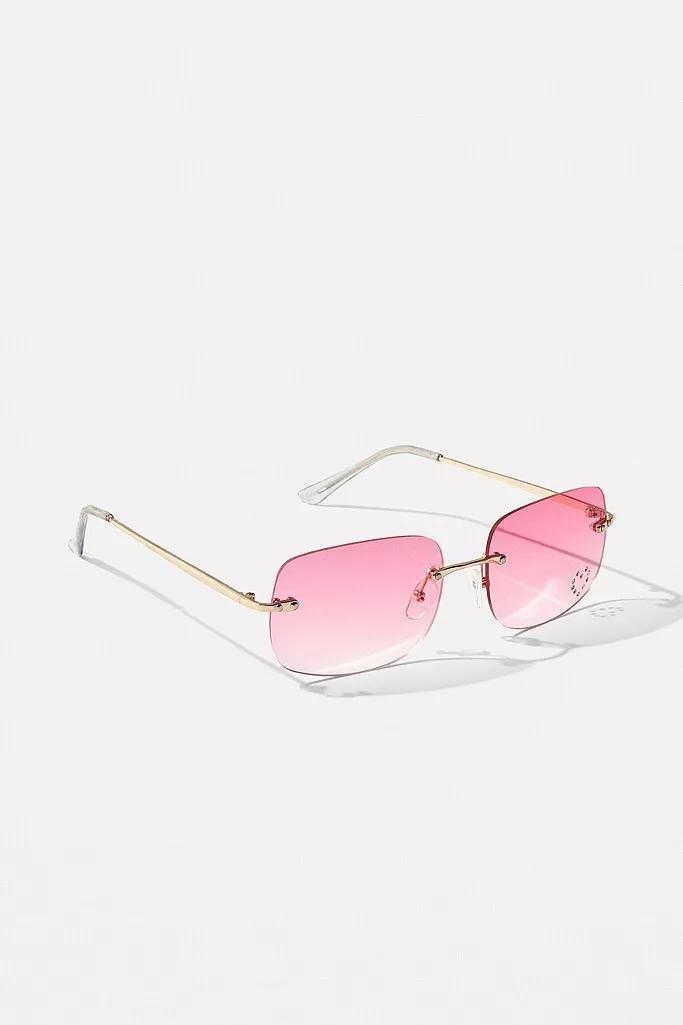 Pink UO Rhinestone Rectangle Sunglasses, Women, , large image number 4