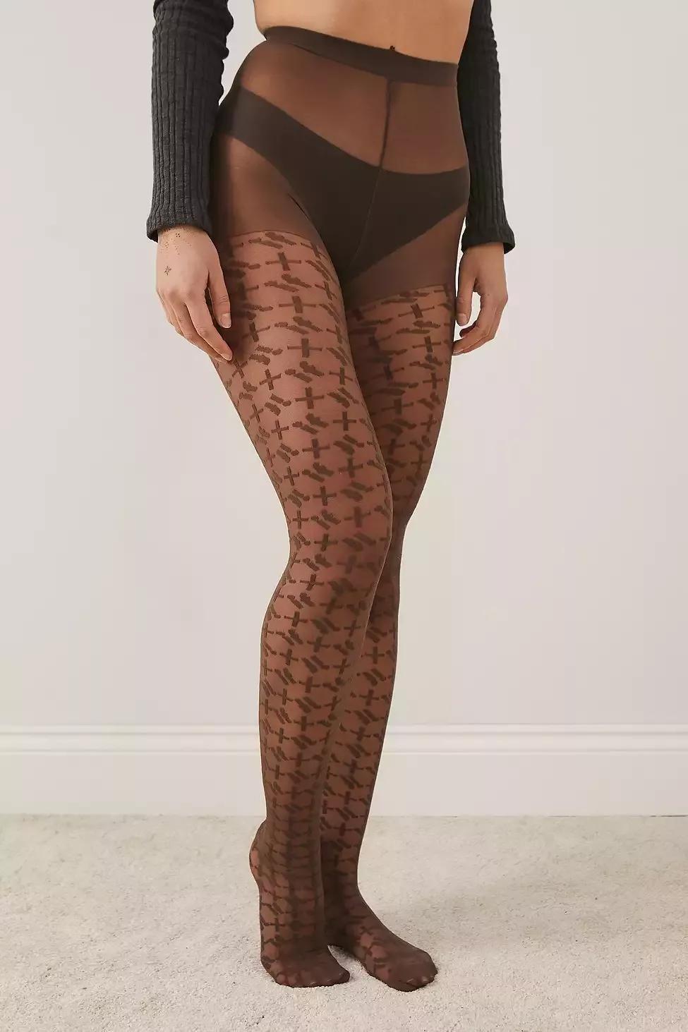 Brown iets frans... Monogram Sheer Tights, Women, , large image number 1