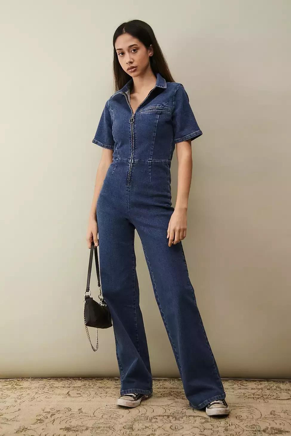 Urban Outfitters Dark Blue UO Hello Sunshine Denim Jumpsuit, Women