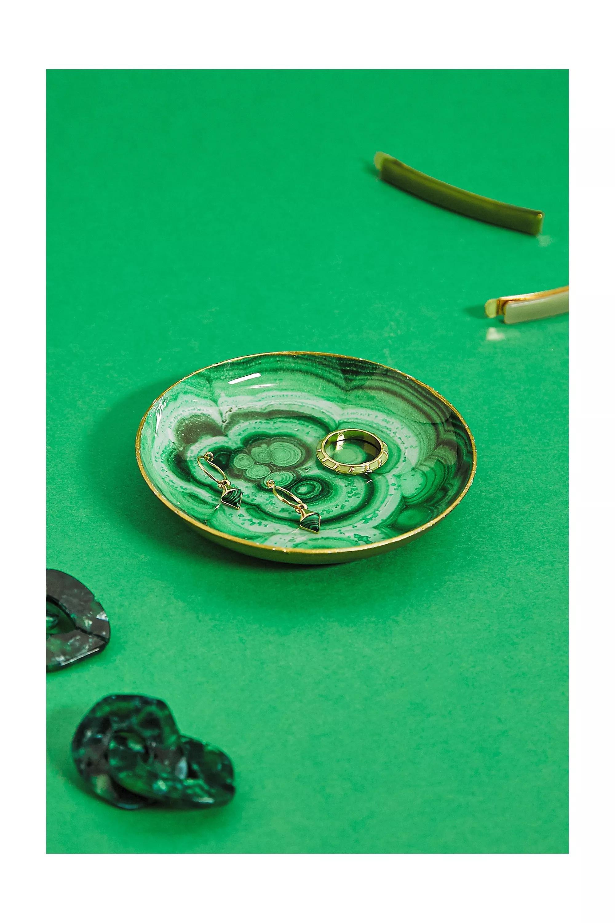 Green Agate Effect Trinket Tray, , large image number 0