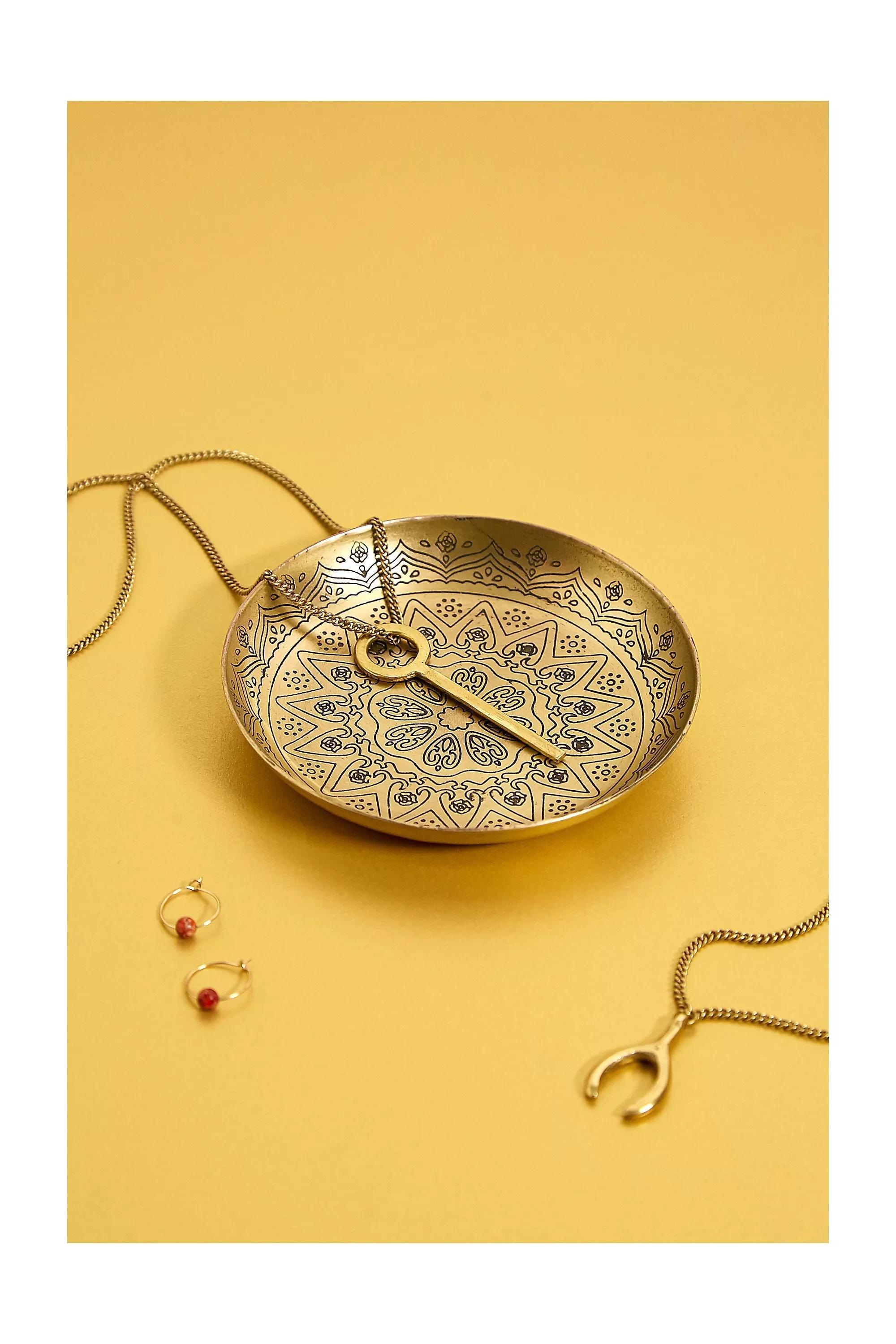 Gold Medallion Etched Trinket Tray, , large image number 0