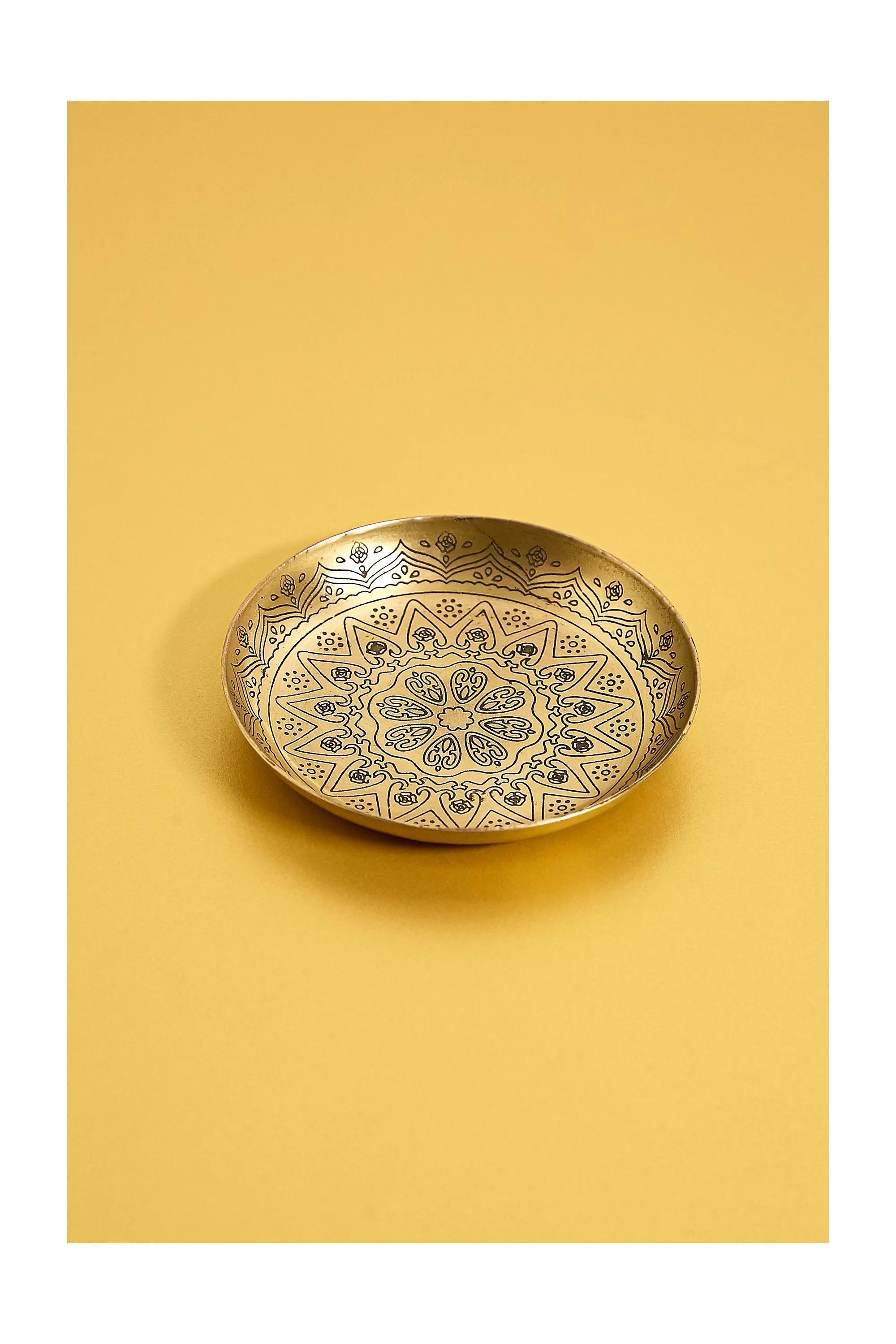 Gold Medallion Etched Trinket Tray, , large image number 1