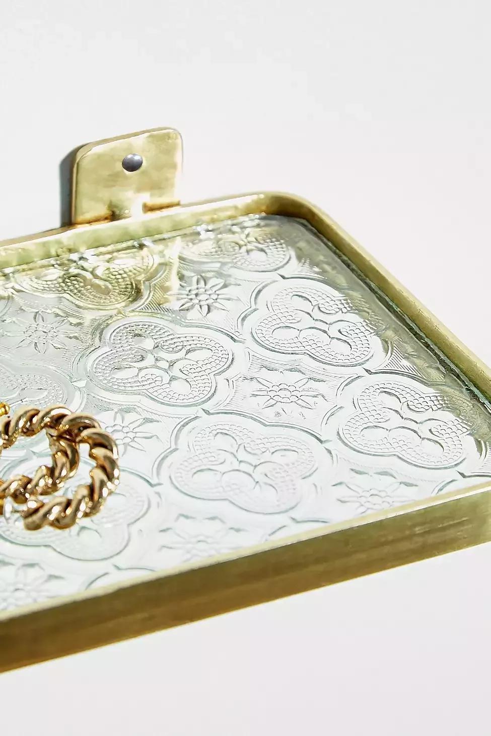 Gold Embossed Glass Shelf, , large image number 1
