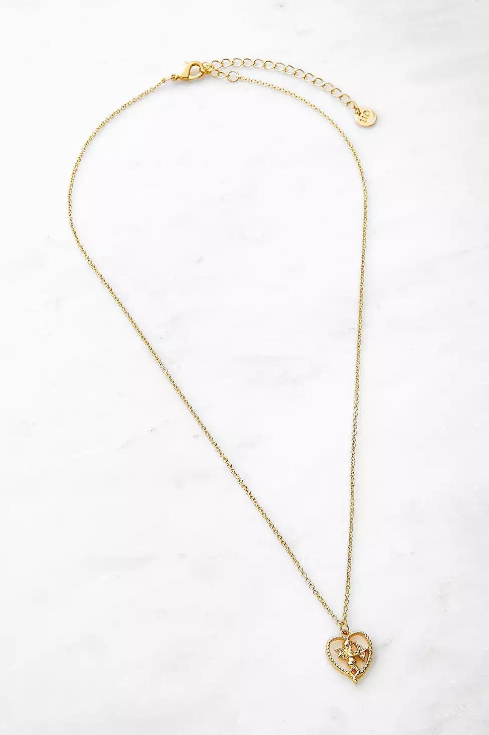 Gold Cherub Heart Pendant Necklace, Women, , large image number 0