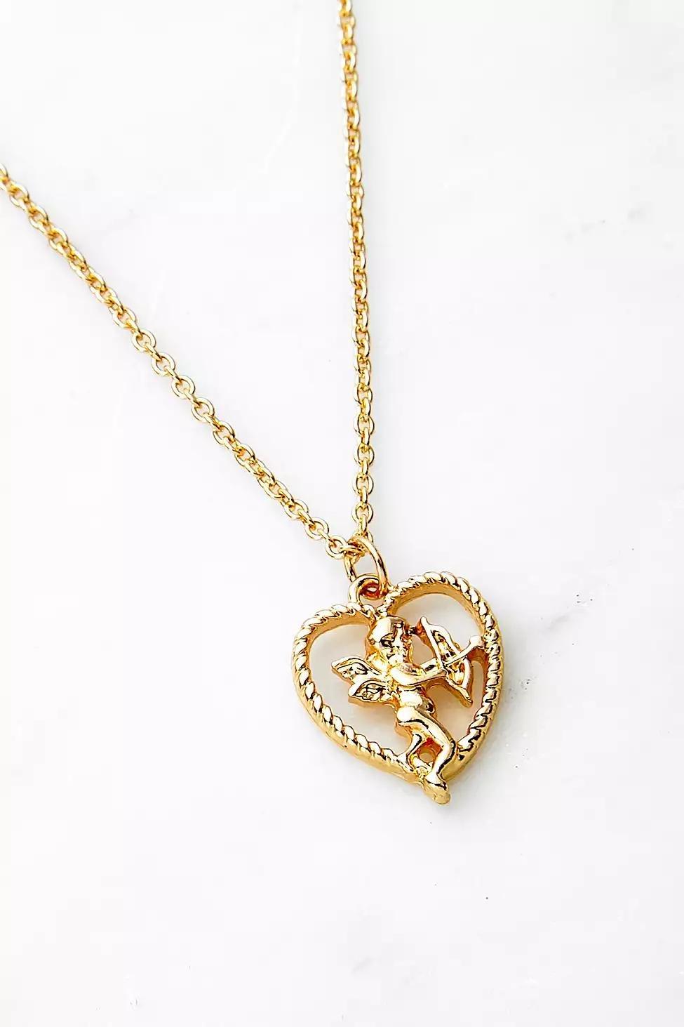 Gold Cherub Heart Pendant Necklace, Women, , large image number 1
