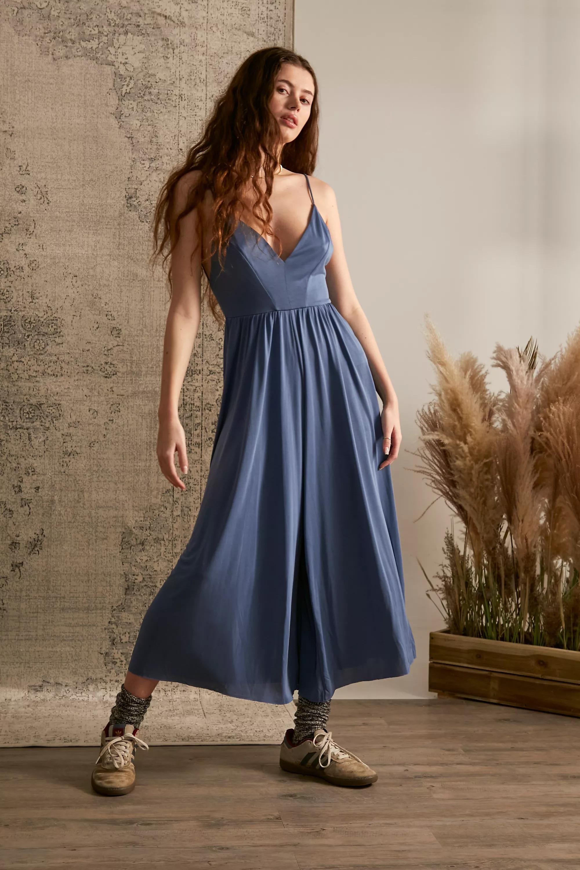NAVY UO Blue Molly Cupro Culotte Jumpsuit, , large image number 0