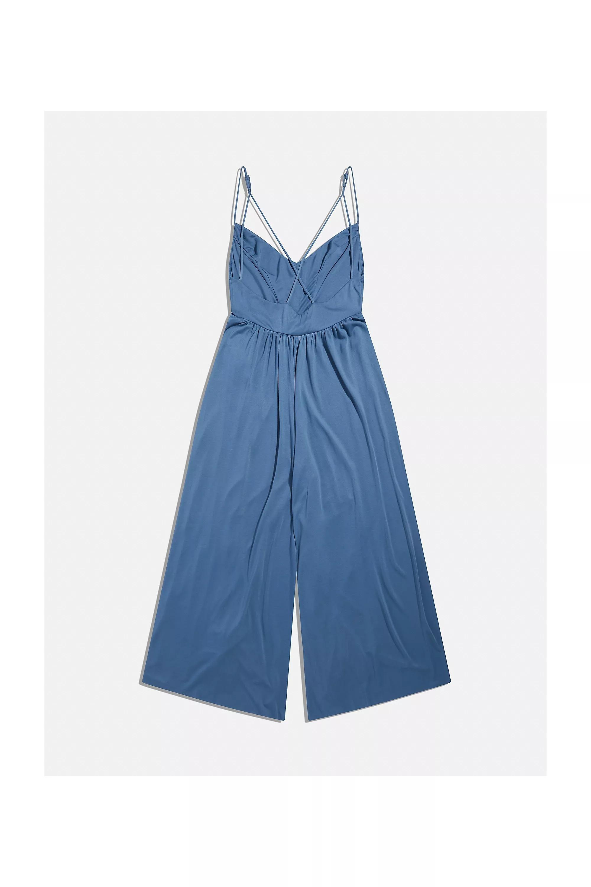 NAVY UO Blue Molly Cupro Culotte Jumpsuit, , large image number 5