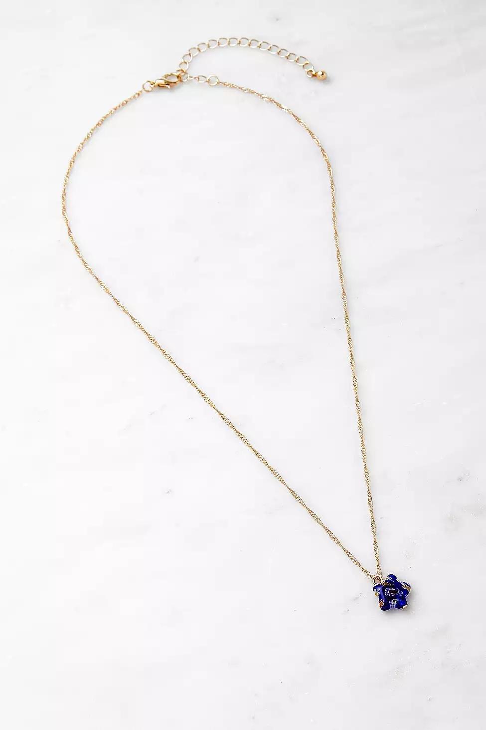 Blue Gold-Tone Chain And Resin Star Necklace, Women, , large image number 0