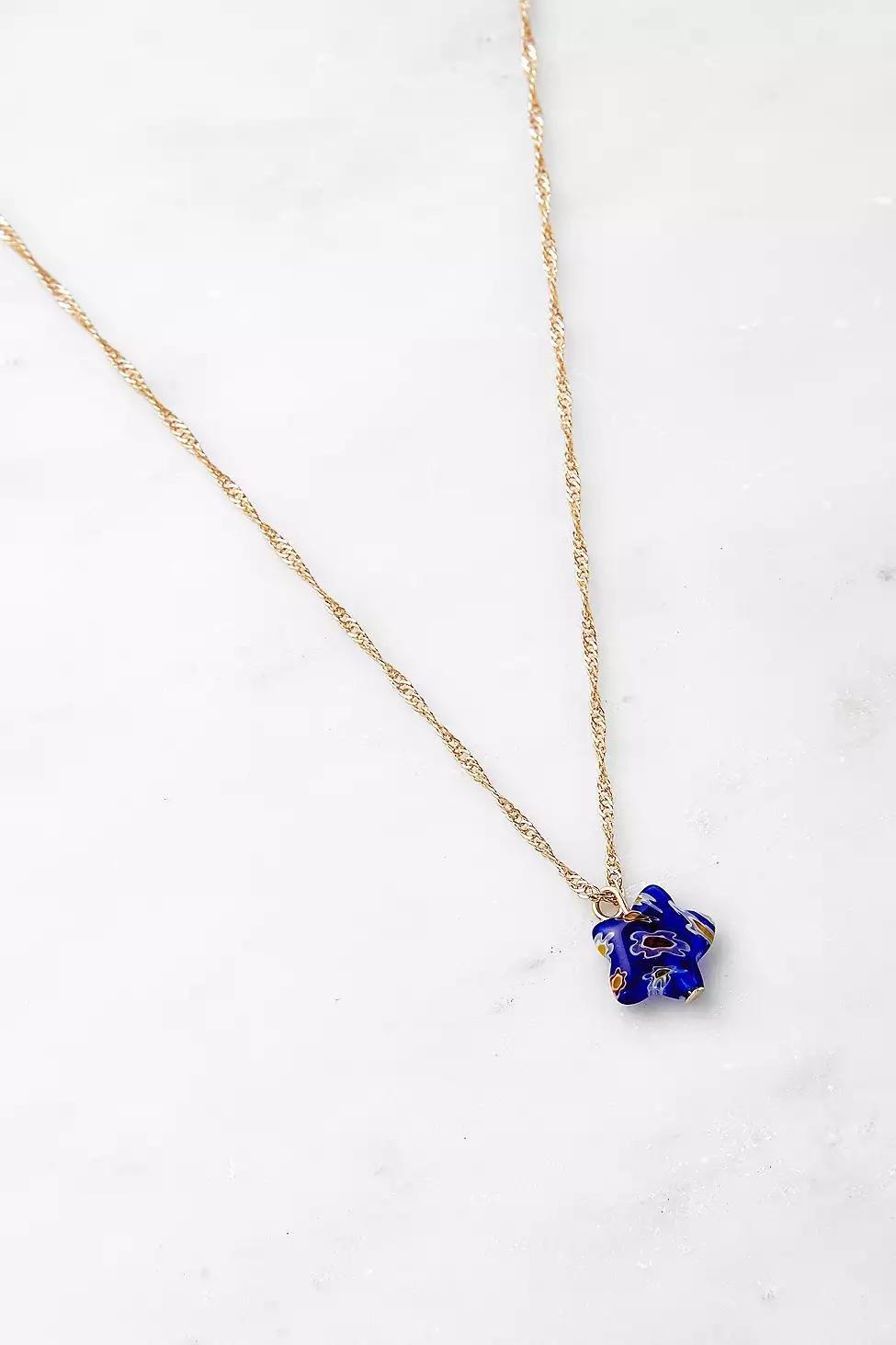 Blue Gold-Tone Chain And Resin Star Necklace, Women, , large image number 1