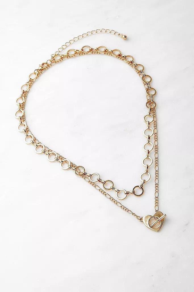 Gold-Tone Heart T-Bar Layered Necklace, Women, , large image number 0