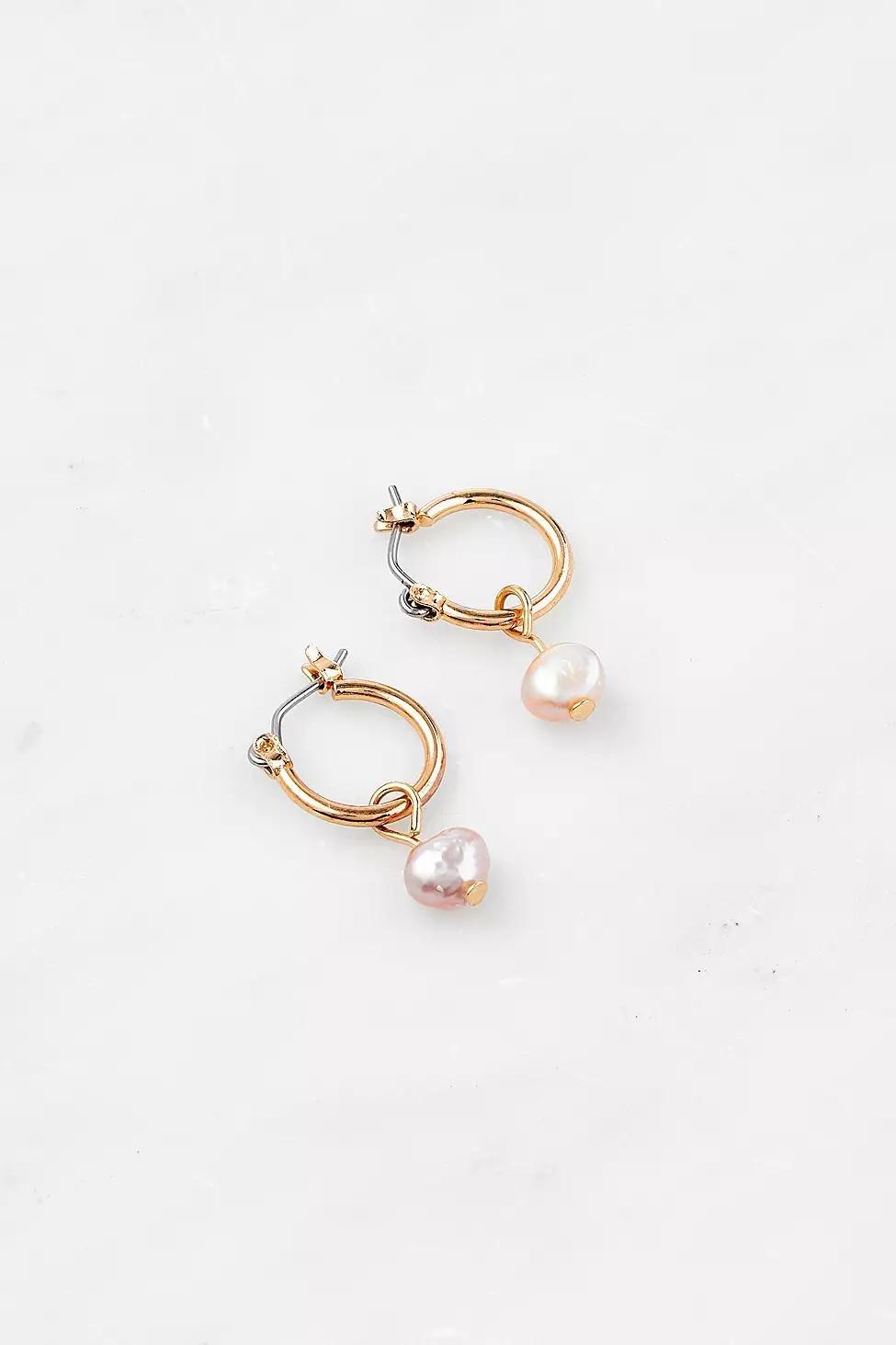 Pink Gold-Tone Pearl Dangling Hoop Earrings, Women, , large image number 0