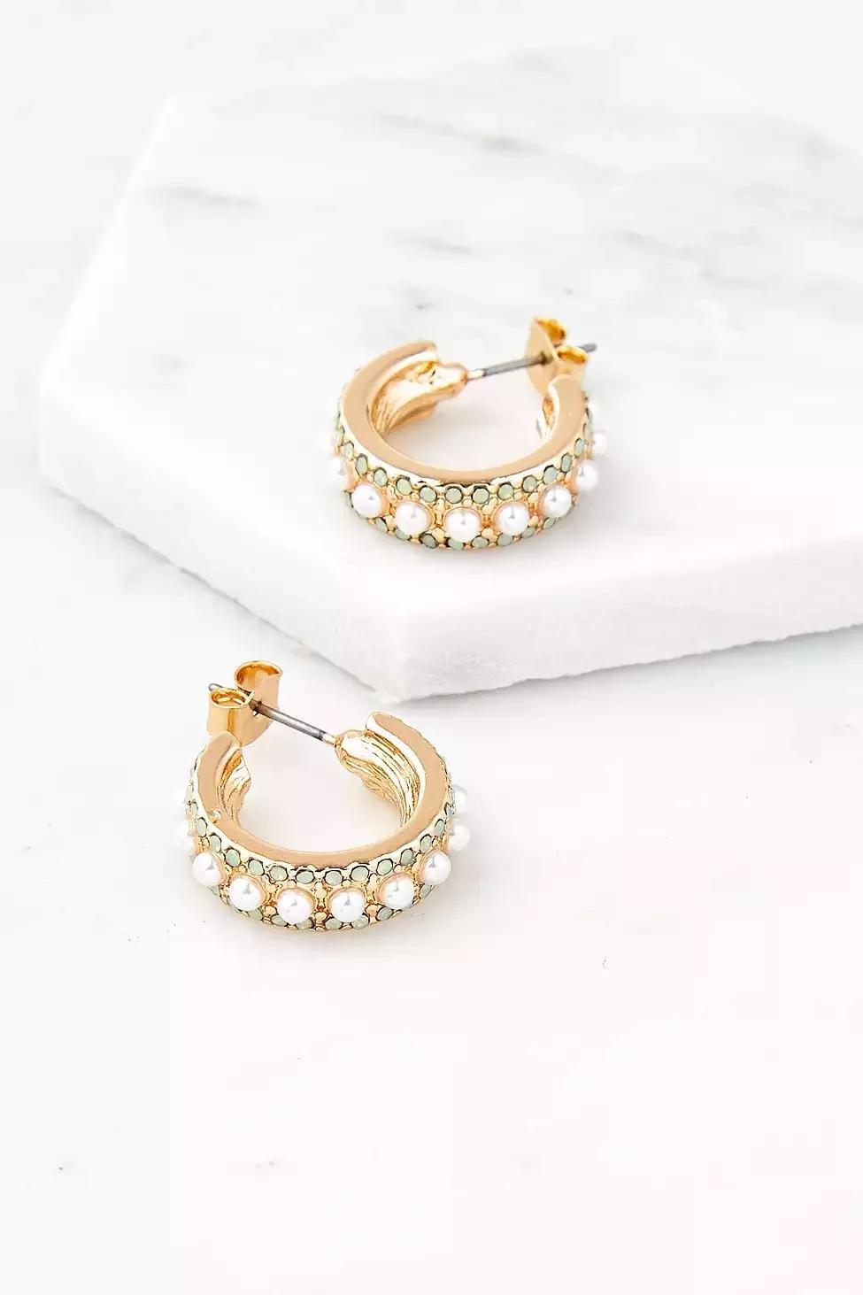 Gold-Tone Pearl And Gemstone Hoop Earrings, Women, , large image number 0