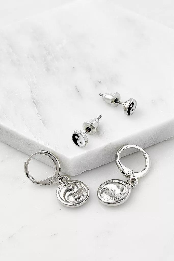 Silver-Tone Yin and Yang Hoop And Stud 2-Pack, Women, , large image number 0