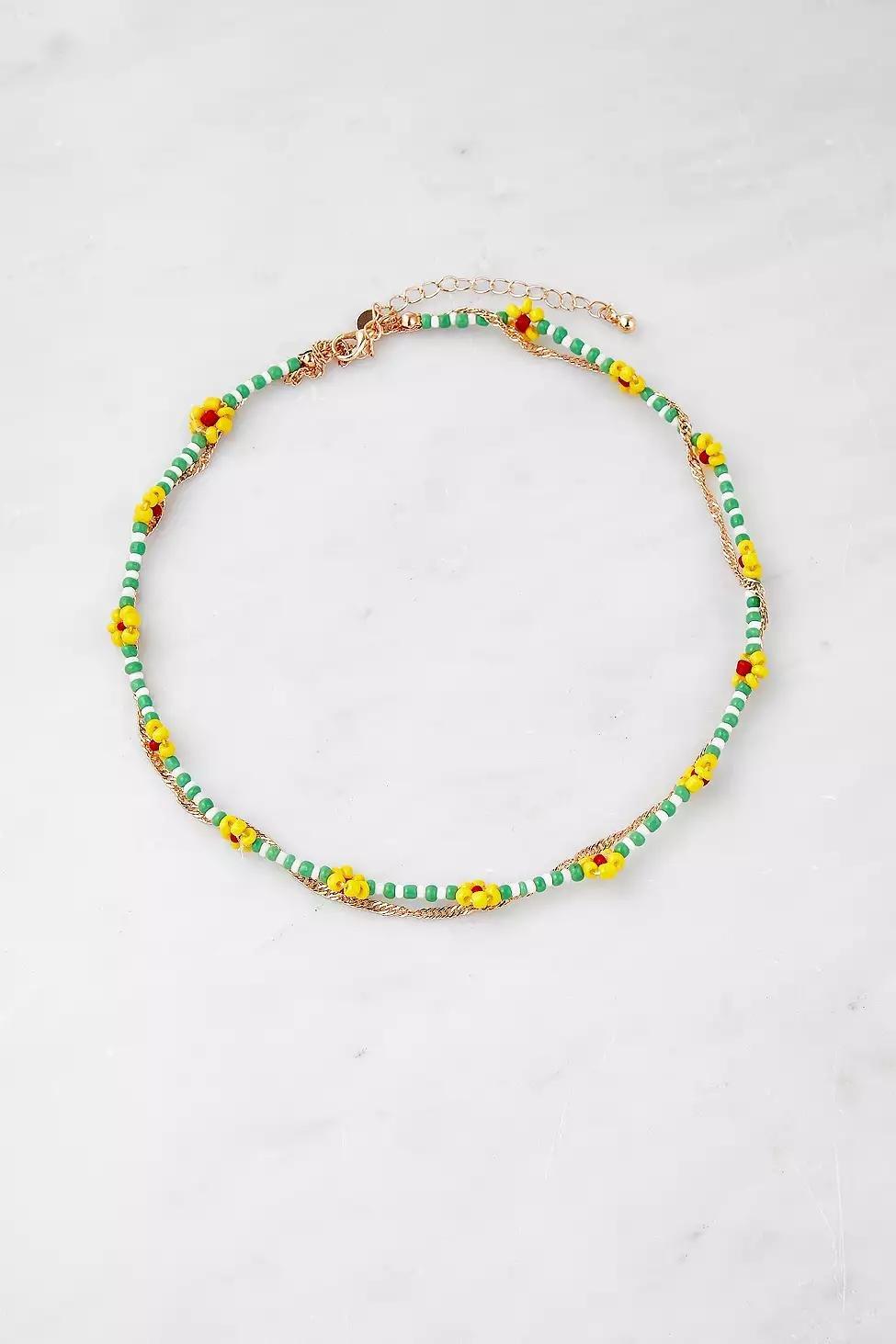 Gold Floral Bead And Chain Multilayer Necklace, Women, , large image number 0