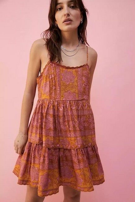 Orange UO Hanna Printed Mini Dress, Women