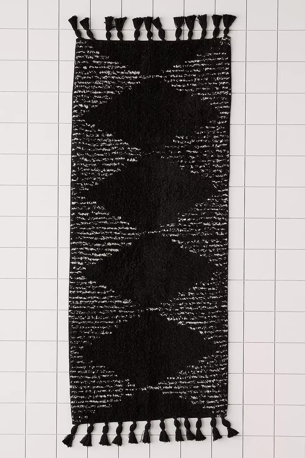 Black Geometric Tufted Runner Bath Mat, , large image number 0