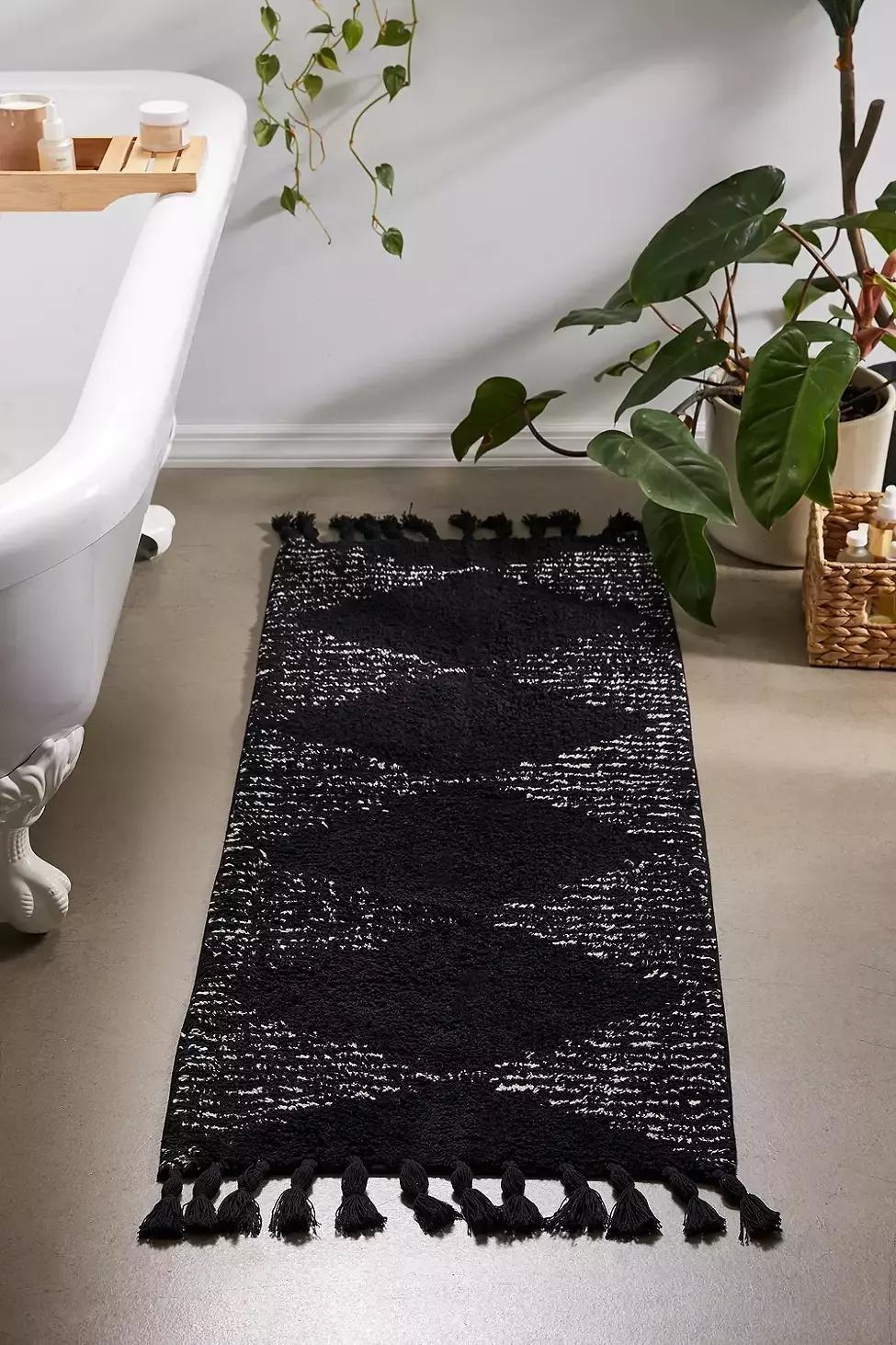 Black Geometric Tufted Runner Bath Mat, , large image number 1