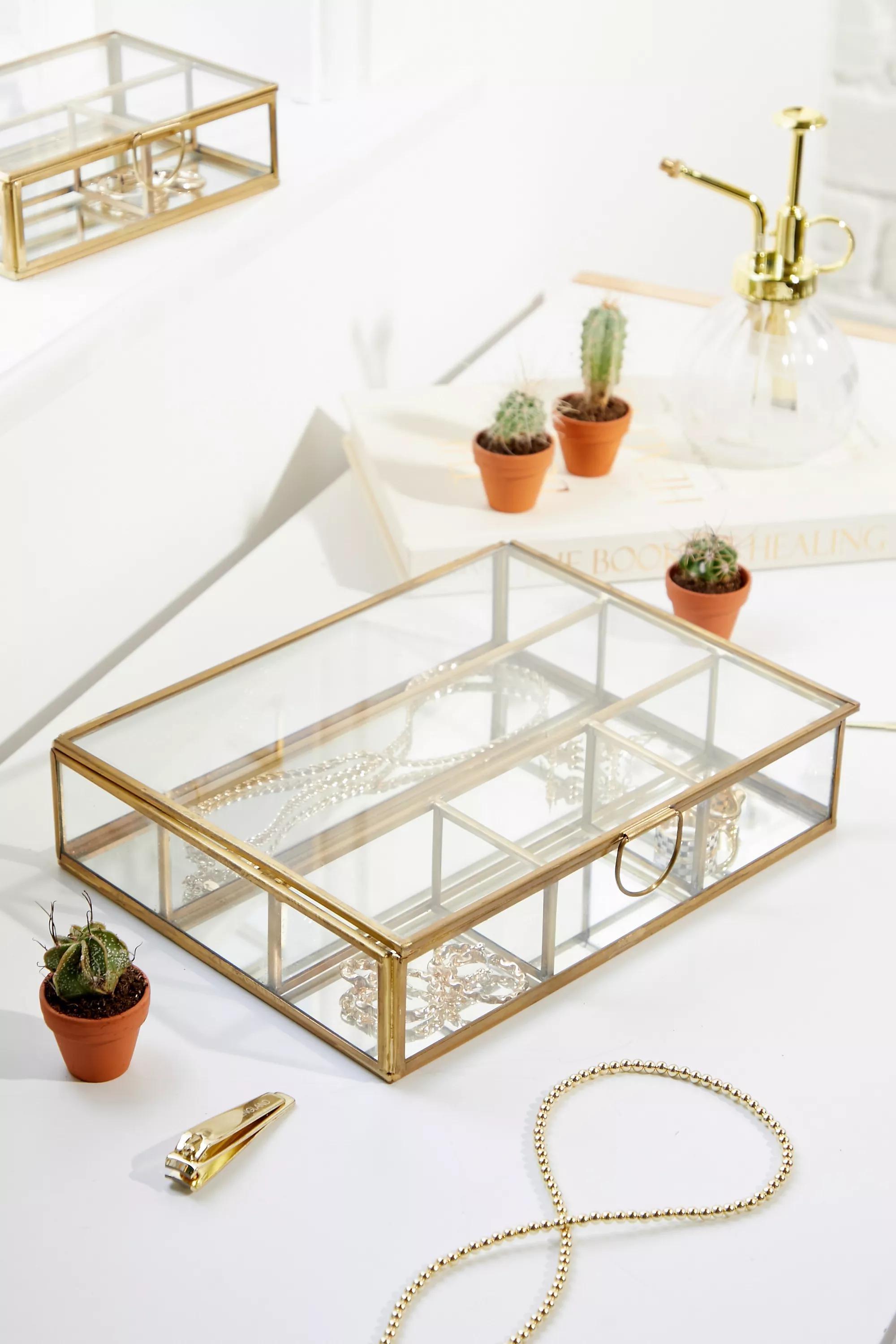 Gold Glass Display Jewellery Box, GOLD, large image number 0
