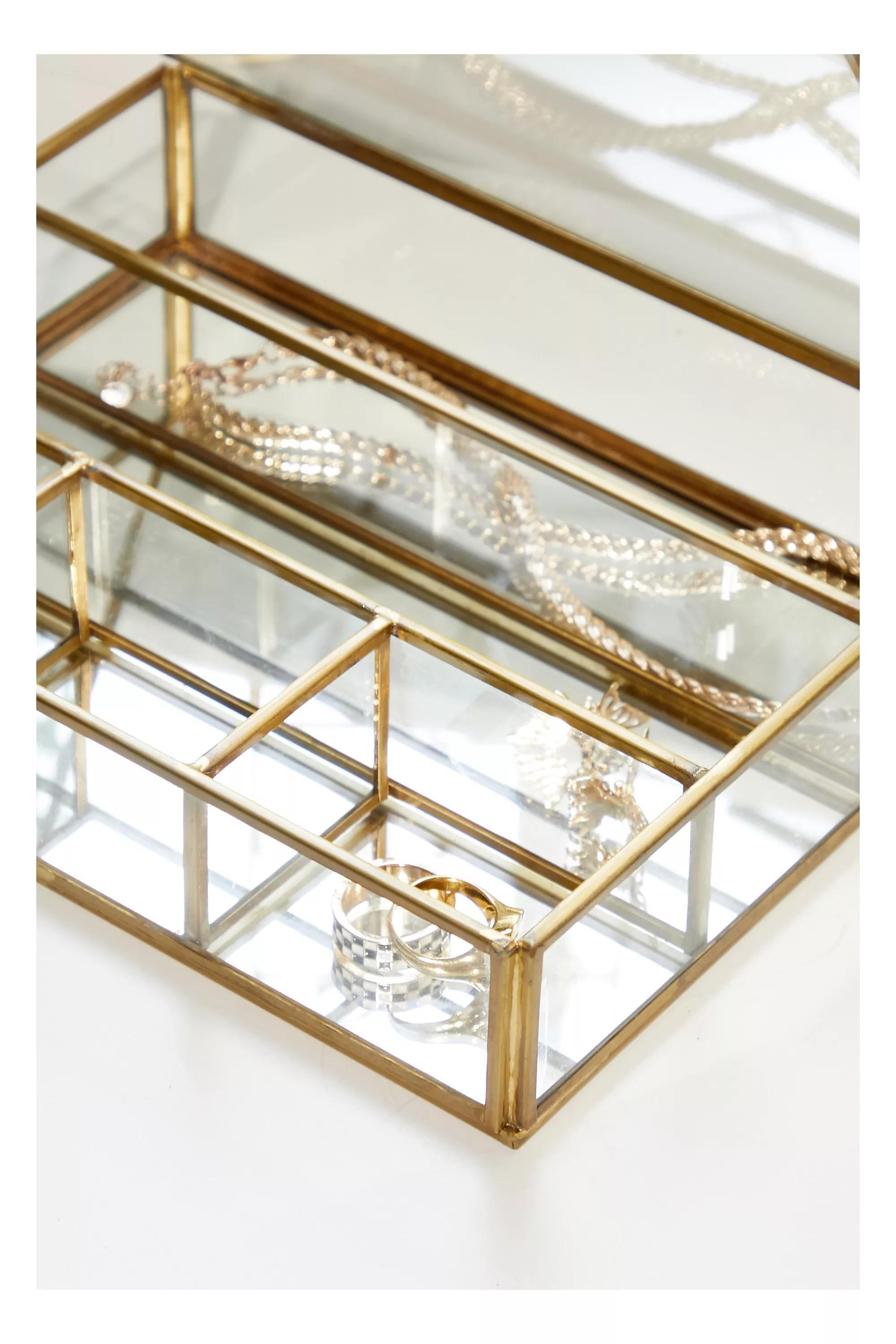 Gold Glass Display Jewellery Box, GOLD, large image number 1