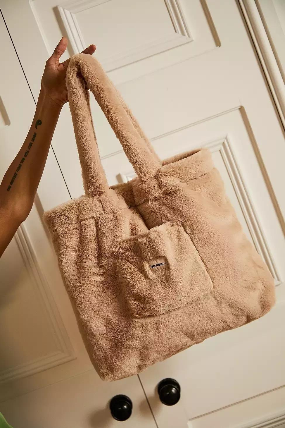 Beige Iets Frans... Faux Fur Tote Bag, BEIGE, large image number 0