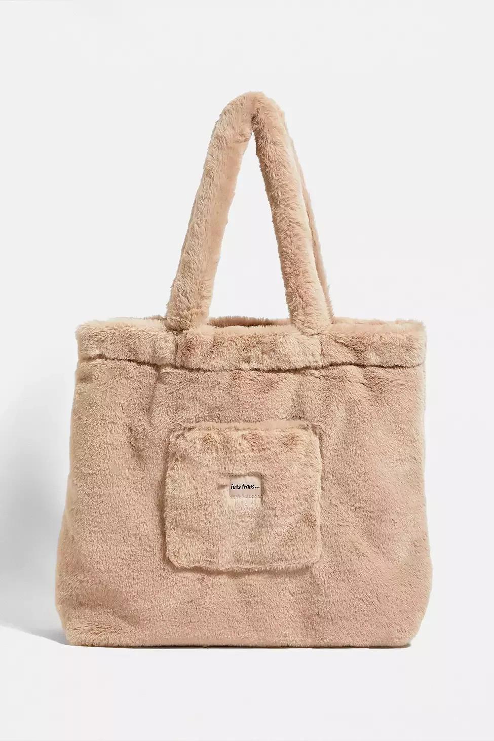 Beige Iets Frans... Faux Fur Tote Bag, BEIGE, large image number 1