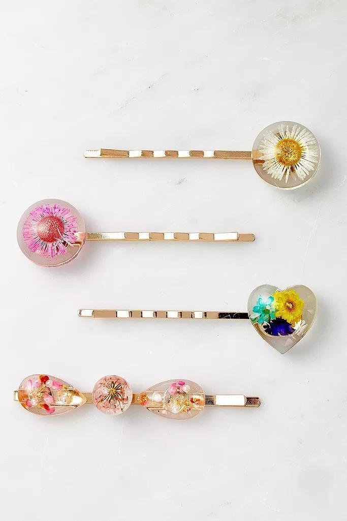 Assorted Pressed Flowers Hair Slides 4-Pack, Women, , large image number 0