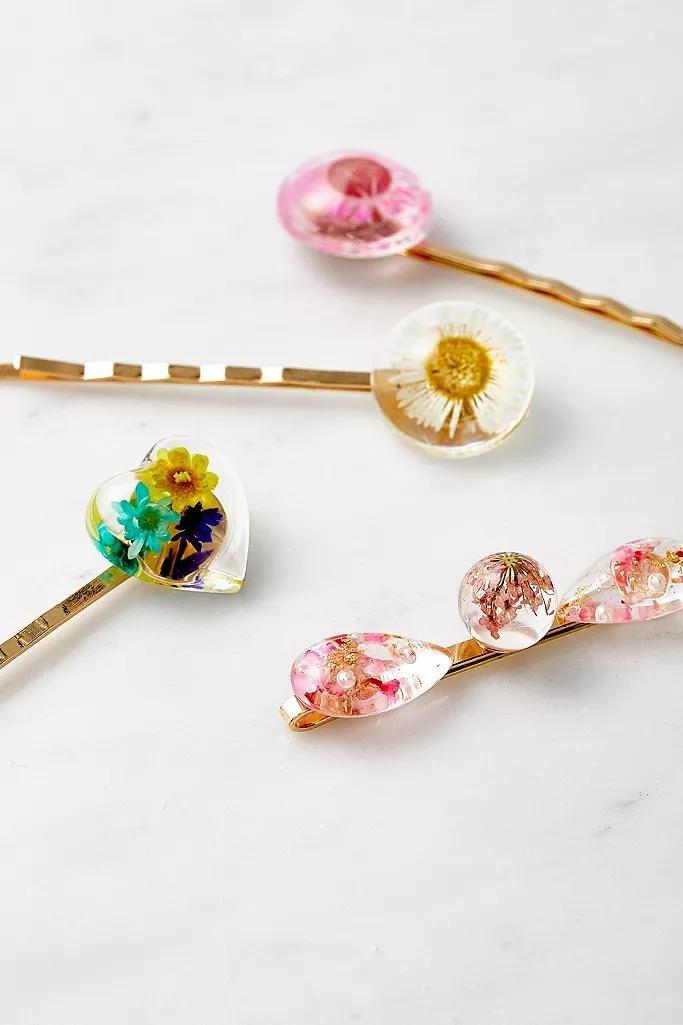 Assorted Pressed Flowers Hair Slides 4-Pack, Women, , large image number 1