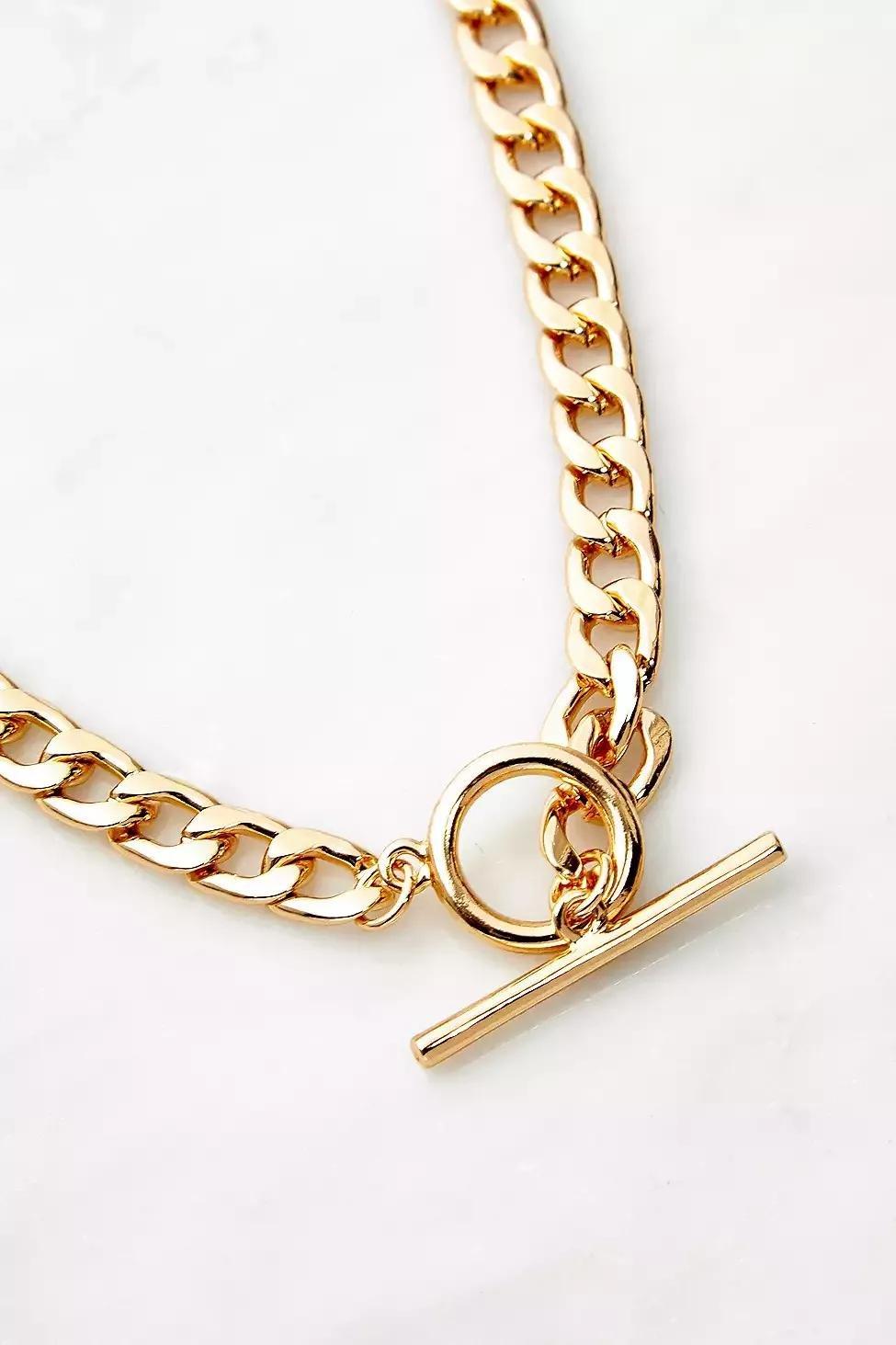 Gold Classic T-Bar Chain Necklace, Women, , large image number 1