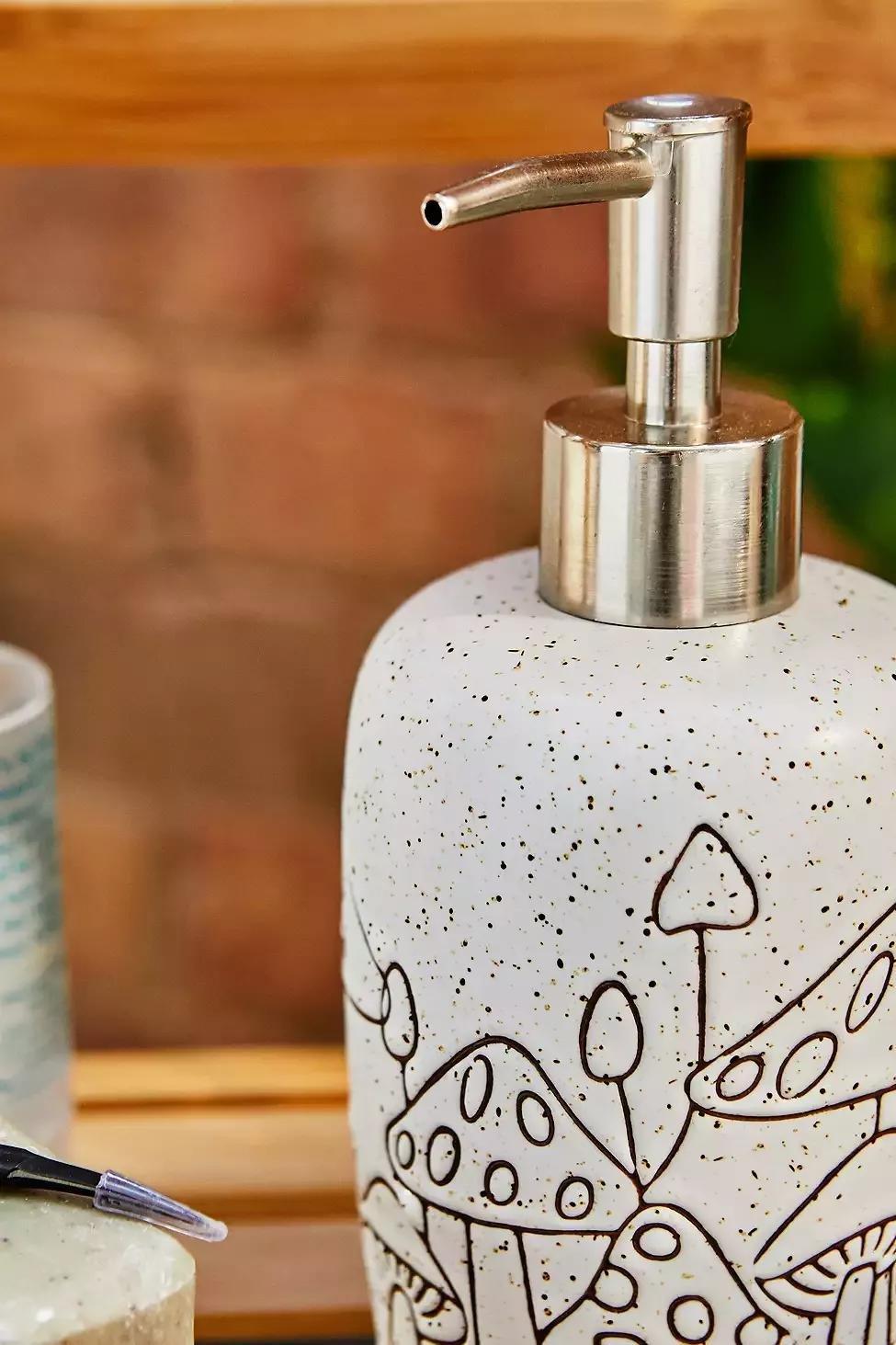 White Etched Mushroom Soap Dispenser, , large image number 2