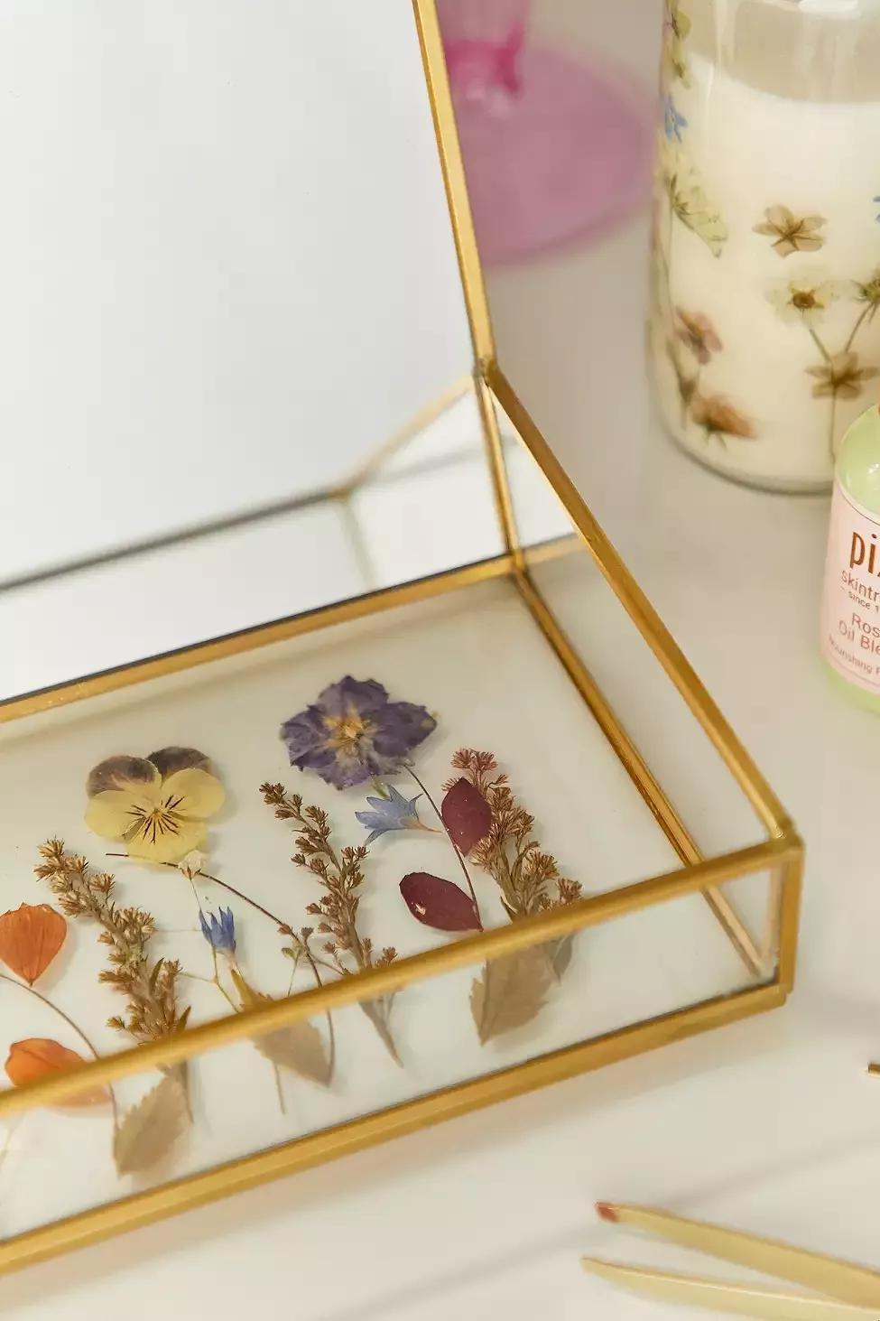 Gold Pressed Flower Mirror, , large image number 2